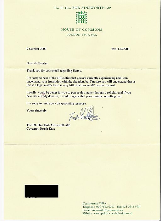 Bob Ainsworth letter Bob Ainsworth letter