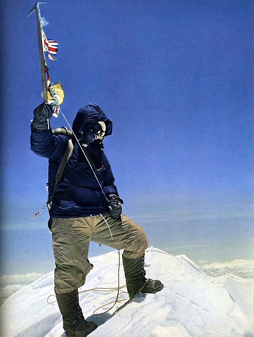 Everest first ascent. Tenzing Norgay on top.